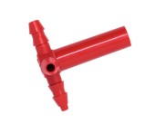 Tee-plug female elongated red, T-plug plastic LS Bilodeau, Maple 5-16 tee long, tubing Tee fitting, T-plug Plastech, tubing hardware T plug LS Bilodeau