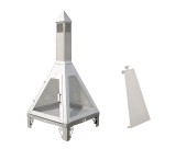 foyer extérieur  triangle inox épais, foyer extérieur inox pyramide, foyer pyramidal extérieur gros, foyer cheminée feu de camp inox, foyer triangle ls bilodeau