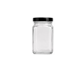 pot carré verre 220 ml, pot sirop d’érable 220 ml, contenant verre produits d’érable, emballage sirop d’érable, pot acéricole