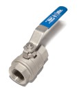 stainless steel valve with blue handle, stainless steel ball valve, food-grade plumbing, maple equipment, food processing equipment, LS Bilodeau